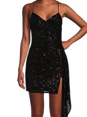 Classic Sexy Ruched Sequin Asymmetrical Hem Tie Back Mini Dress Size 11 NWT